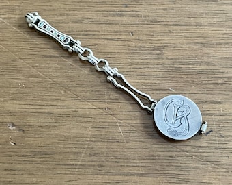 Antique Edwardian German Silver and Enamel GB Monogramm Watch Fob Pendant