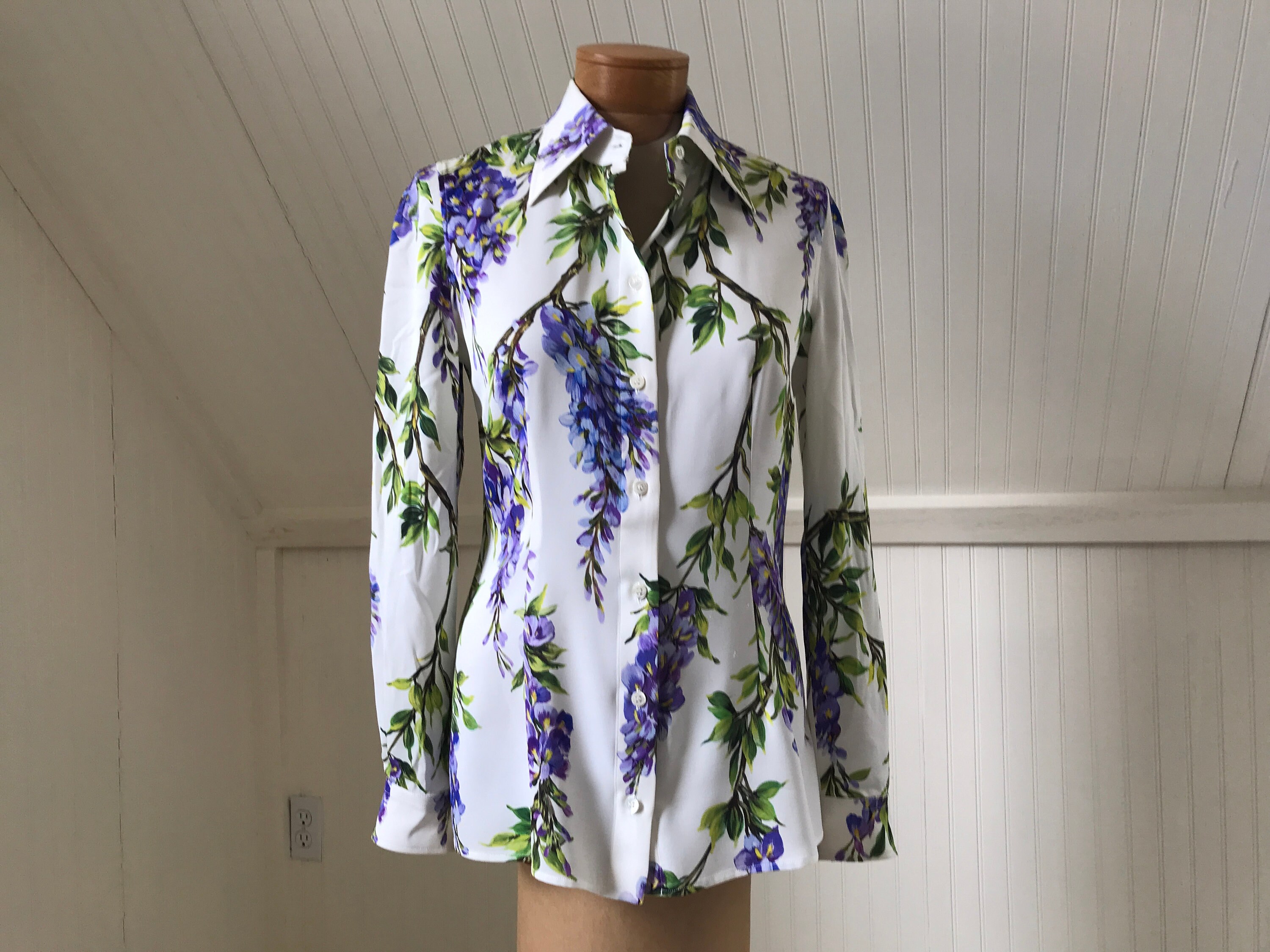 Authentic Dolce and Gabbana Silk Wisteria Floral Blouse IT