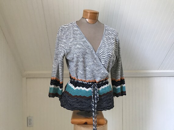 M Missoni Zig-Zag Knit Wool Blend Wrap Cardigan or Sweater, L