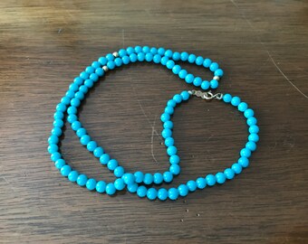 Vintage Turquoise Glass Bead and 14KT Gold Necklace