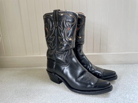 Vintage Acme Leather Intarsia Black Leather Cowbo… - image 1