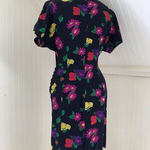 Vintage 1980s Draped Ungaro Silk Crepe Floral Dress, Sz S image 4