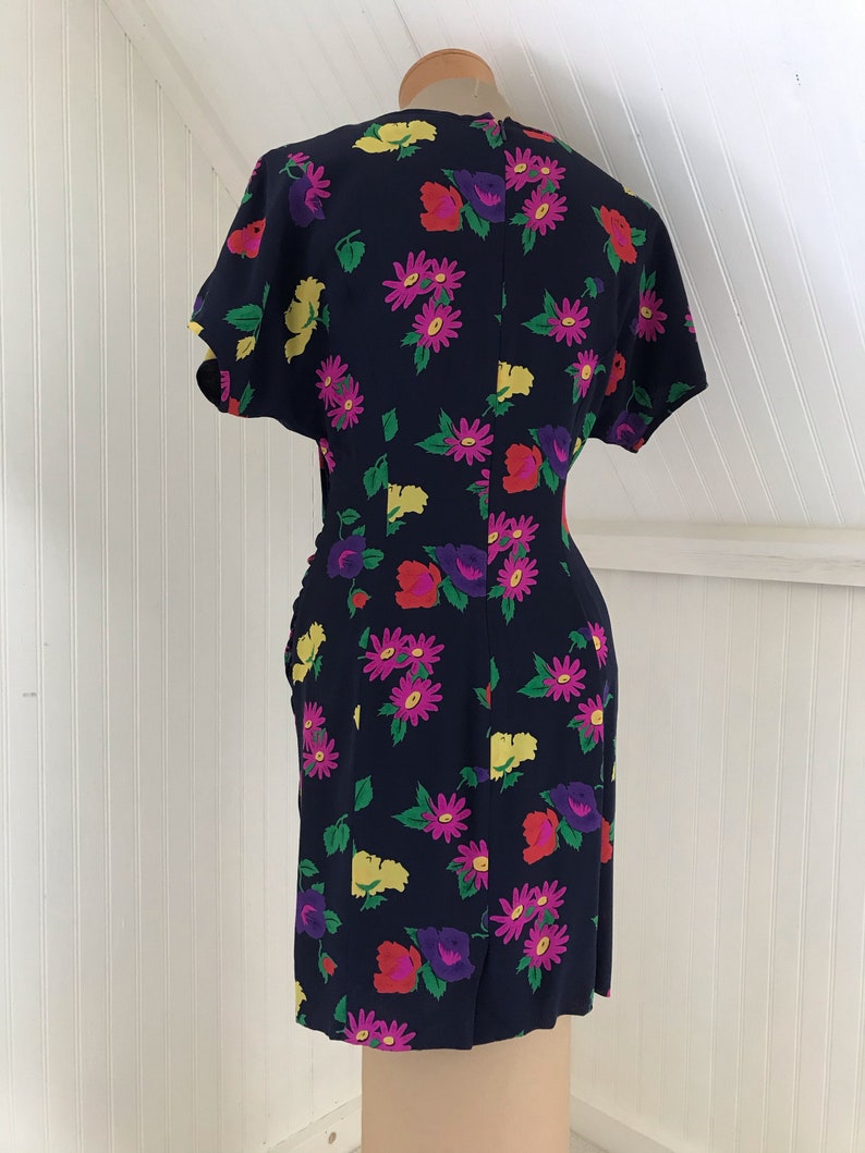 Vintage 1980s Draped Ungaro Silk Crepe Floral Dress, Sz S image 4