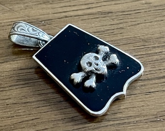 Antique 1920s Masonic Sterling Silver and Onyx Skull Pendant