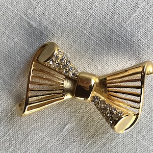 Signed Vintage Givenchy Bow Gold-Tone Brooch with Paste Glass