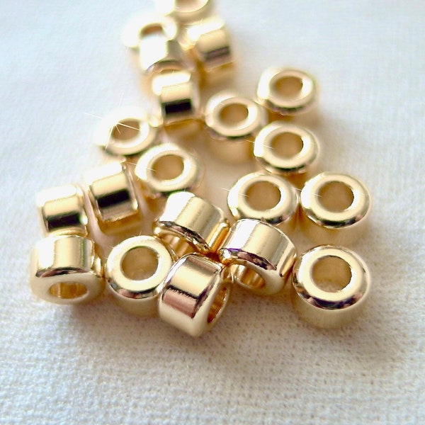 20pc, 14k gold plated Spacer Beads, 6mm x 4mm, 2.5mm hole, pkg 20 pieces