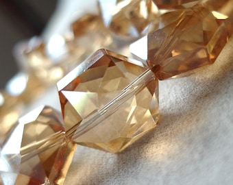 12pc, 16mm light Gold Crystal Hexagon beads, 16mm diameter x 10mm thick, 12 pieces, 7.5" strand