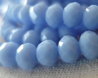 47pc,  6mm Light Sapphire Blue Opaque Faceted Crystal Rondelle Beads, 9" strand