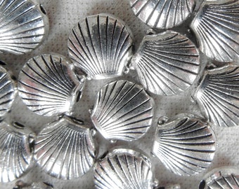 30pc - 10mm Antiqued Silver tone Scallop Shell Spacer Beads, 2.5mm thick, package of 30 pieces