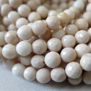 6mm Creamy Faceted Petrified Wood Round Beads, full 15-16 strand image 2
