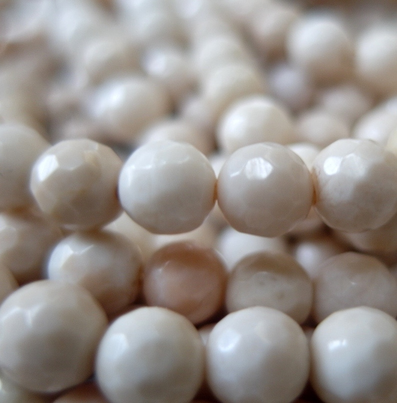 TWO STRANDS 6mm Creamy Faceted Petrified Wood Round Beads, full 15-16 strand image 2