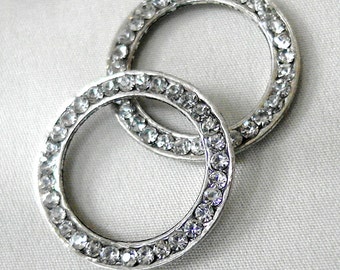 4pc Rhinestone Platinum Silver Connector Linking Rings, Large Circle, 27mm diameter, 2mm thick