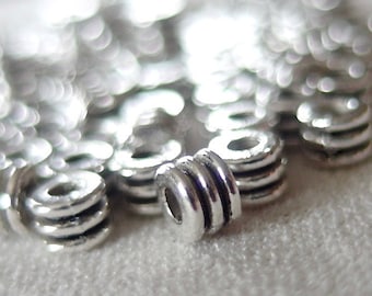 BULK 300pc Small Silver Rondell 3-tiered Antiqued Spacer Beads, 4mm x 3mm, 1.5mm hole, pkg 100 pieces