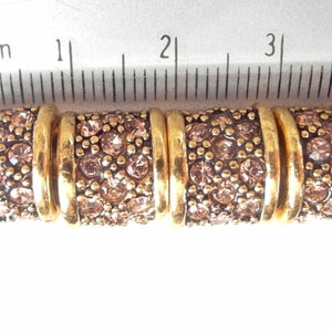 4pc Champagne Gold Crystal Rhinestone Antiqued Goldtone large hole Spacer Barrel Bead, 12mm x 9mm, hole measures 6mm across image 3