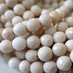 TWO STRANDS 6mm Creamy Faceted Petrified Wood Round Beads, full 15-16&quot; strand