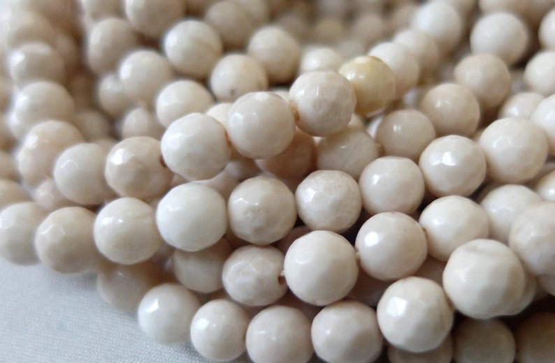 TWO STRANDS 6mm Creamy Faceted Petrified Wood Round Beads, full 15-16 strand image 1