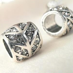 Silver W/ Crystal Rhinestone Wavy Edge Rondelle Spacer Beads - View #8