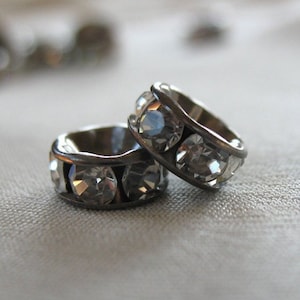 20pc - 8mm Clear Crystal A Grade Rhinestone Gunmetal  Rondell Spacer Beads, not AB, 8mm diameter,