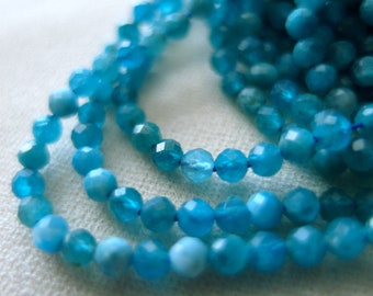 3 STRANDS, 3mm Blue Green Apatite faceted Round Stone Beads, 3 15" strands, 366 beads in total.