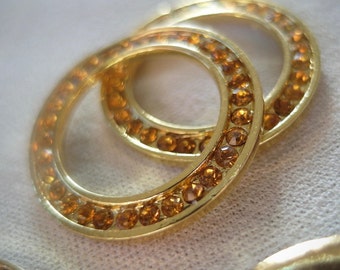 4pc Topaz Rhinestone Gold plated Connector Linking Rings, Large Circle, 27mm diameter, 2mm thick