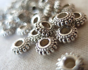 50pc Classic 8mm Antique Silver Plated Heishe Daisy Antiqued Spacer Beads, 8mm wide,  3.5mm thick, 2.5mm hole