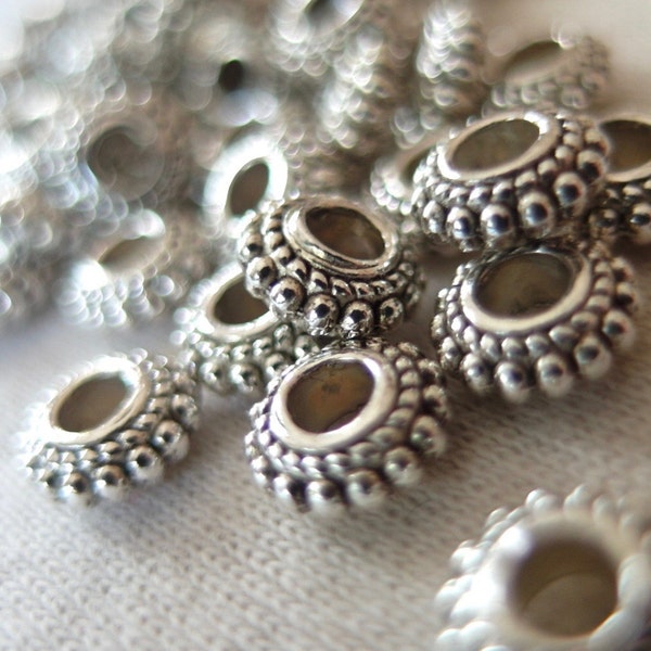 BULK 100pc Classic 8mm Antique Silver Plated Heishe Daisy Antiqued Spacer Beads, 8mm wide,  3.5mm thick, 2.5mm hole