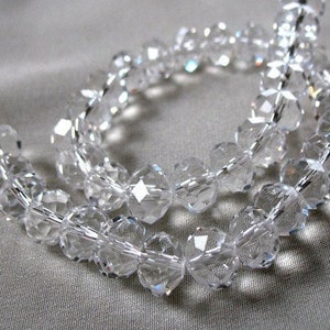 SPECIAL Price TWO strands 10mm Clear Crystal Rondelle beads, 10mm x 8mm, 10” each strand, 64 pieces total