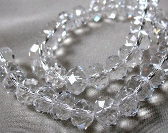 SPECIAL Price TWO strands 10mm Clear Crystal Rondelle beads, 10mm x 8mm, 10” each strand, 64 pieces total