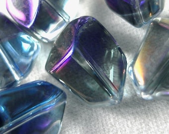 10pc, 16mm Gray Crystal Glass smooth nugget beads, Rainbow blue, purple, gold finish, 16mm x 12mm thick, 10 pieces, 6" strand