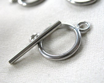 TWO Toggle Clasps, Simple Round Silver Stainless Steel , 16mm diameter Ring, 24 mm long bar