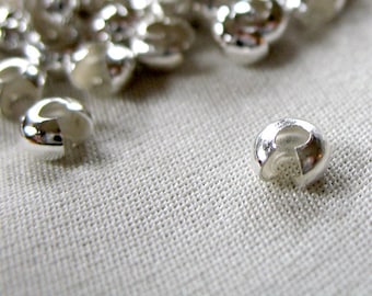 100 Crimp Covers; silver plated brass , 4mm diameter, pk of 100