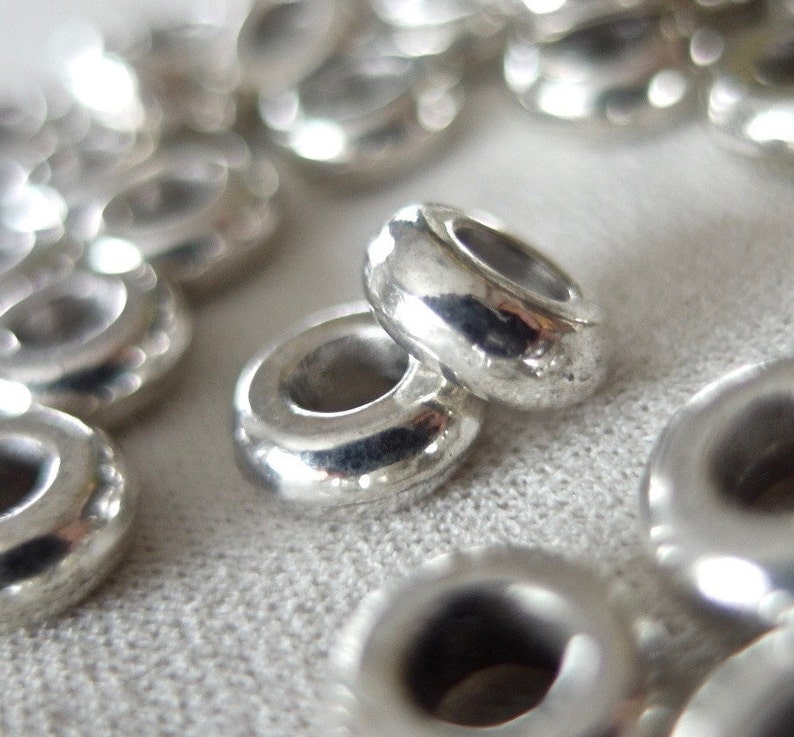 Tube Spacers Silver-Plated 7mm x 6mm Large Hole Beads Lot 20 Pieces Hole 3.5mm