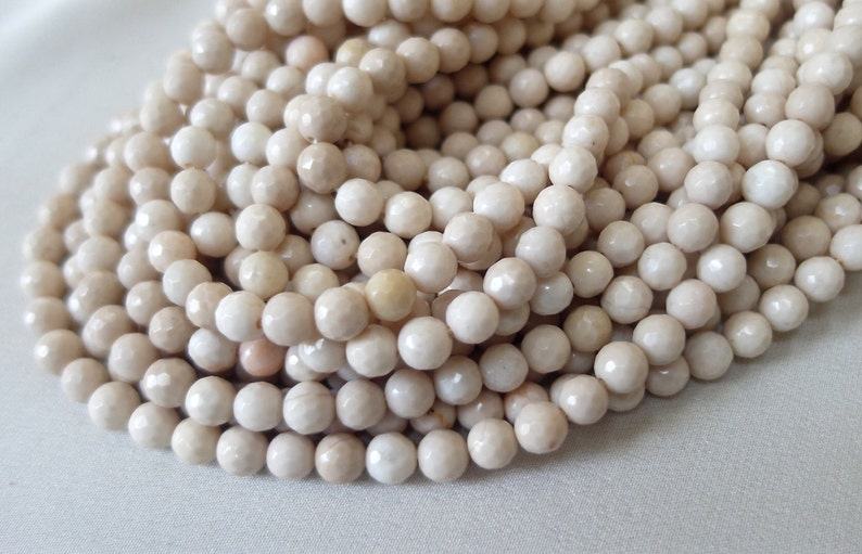6mm Creamy Faceted Petrified Wood Round Beads, full 15-16 strand image 3