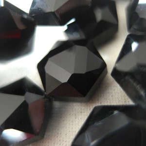 12pc Black Opaque Hexagon Faceted Crystal beads, 16mm diameter x 10mm thick, 12 pieces, 7.5&quot; strand