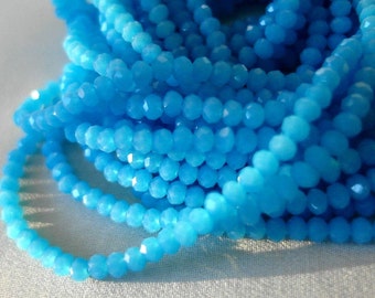 19" 4mm OpaqueTurquoise Blue Faceted Crystal Rondell Beads, 4mm x 3mm, 19" strand, 150 pieces