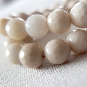 8mm Creamy Faceted Petrified Wood Round Beads, full 15-16&quot; strand