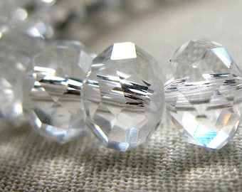 SPECIAL Price on TWO Strands 8mm Clear Crystal Faceted Rondelle Beads, not AB, 8mm x 6mm, 8" Strands, 34 pieces each strand, 68 total