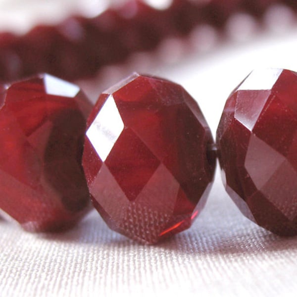 RESERVED for YV  5 strands 12mm Faceted Cranberry Red Velvet Opaque Crystal Rondelle Beads, large 12mm x 10mm, 36 pieces, 12 inches