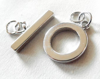 BULK 5 Toggle Clasps, Simple Chunky Round Silver, 20mm diameter Ring, 27 mm long bar, 3.5mm thick