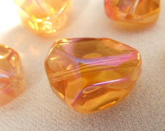 10pc, 16mm Orange Crystal Glass smooth nugget beads, Rainbow finish, 16mm x 12mm thick, 10 pieces, 6" strand