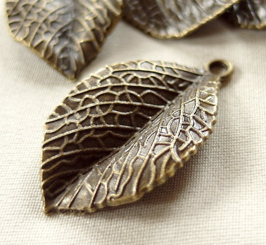 10 Antiqued Bronze Metal Leaf Pendants, 1 Pkg of 10 Etsy