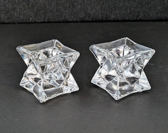 Vintage Crystal Star Shaped Candlestick Holders - Set of 2
