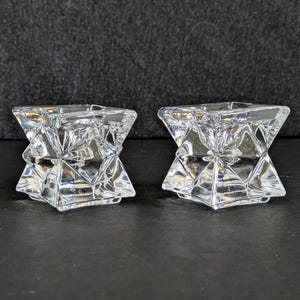 Vintage Lead Crystal Star Candlestick Holders - Set of 2