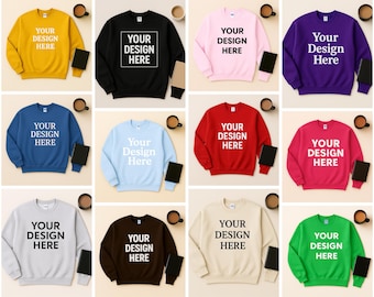 Gildan 18000 Mockup Bundle, Gildan 18000 Mockups, Sweatshirt Mockups, Hanging Sweatshirt Mockups, Simple Flat Lay Mockups, Mockup Bundle