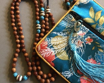 Meditation Chrysoprase Marker Beads Green Gold Copper Bornite Pendant Prayer Tibetan Bornite Stone 108 Sandalwood Bead Mala Zen Style