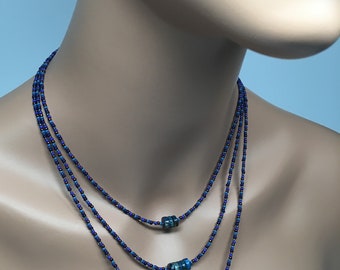 Triple Strand Imperial Jasper and Seed Bead Necklace