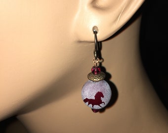Wild Horses Handmade Etched Earrings with Garnet and Copper Accents and Top Quality Niobium Ear Wires