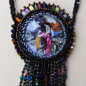 Bead Embroidered Peyote Stitched Kelpie of Corrievreckan Cabochon Statement Necklace