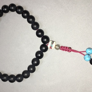 Adjustable Mala Bracelet for Man Buddhist Yoga Meditation Bracelet Onyx, Howlite, Tibetan Beads, Silver, Russet Cording