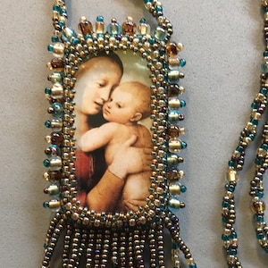 Madonna prayer necklace, cabochon necklace, statement necklace, madonna jewelry